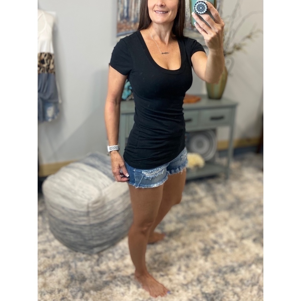 Scoop Neck Basic Boyfriend Short Sleeve Baby Tee Black 0423